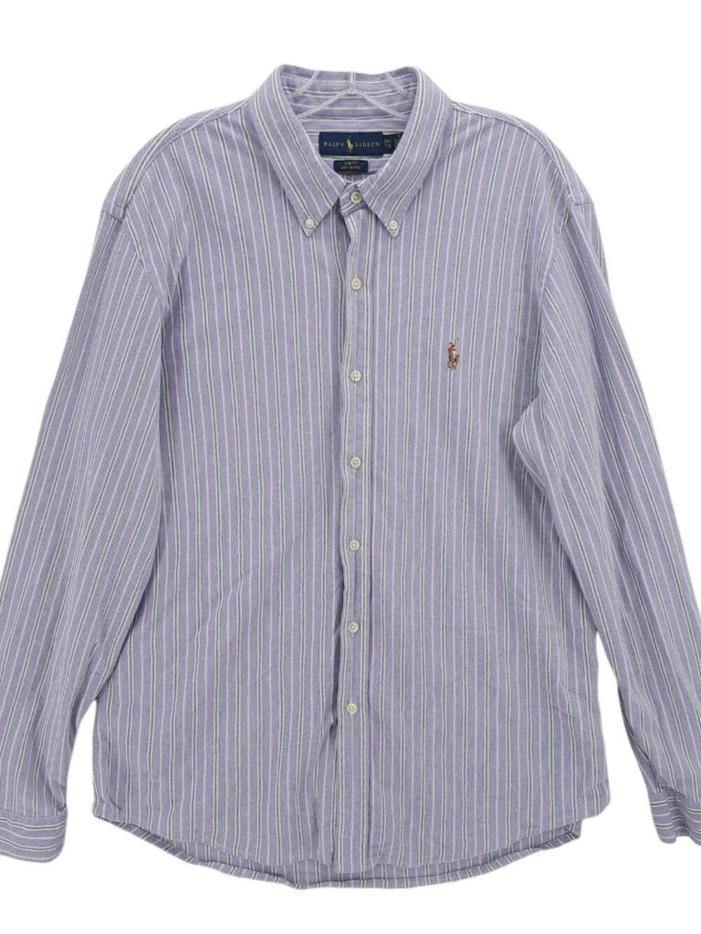 RALPH LAUREN Knit Oxford Shirt Purple Striped Cotton Slim Fit  XXL - PINHOLE!!